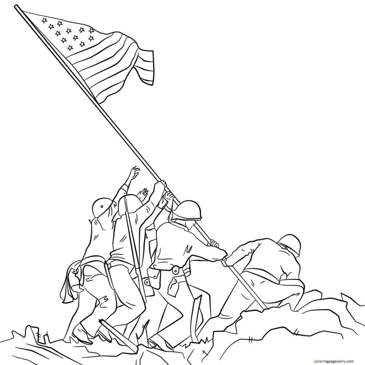 Raising The Flag on iwo jima Coloring Page