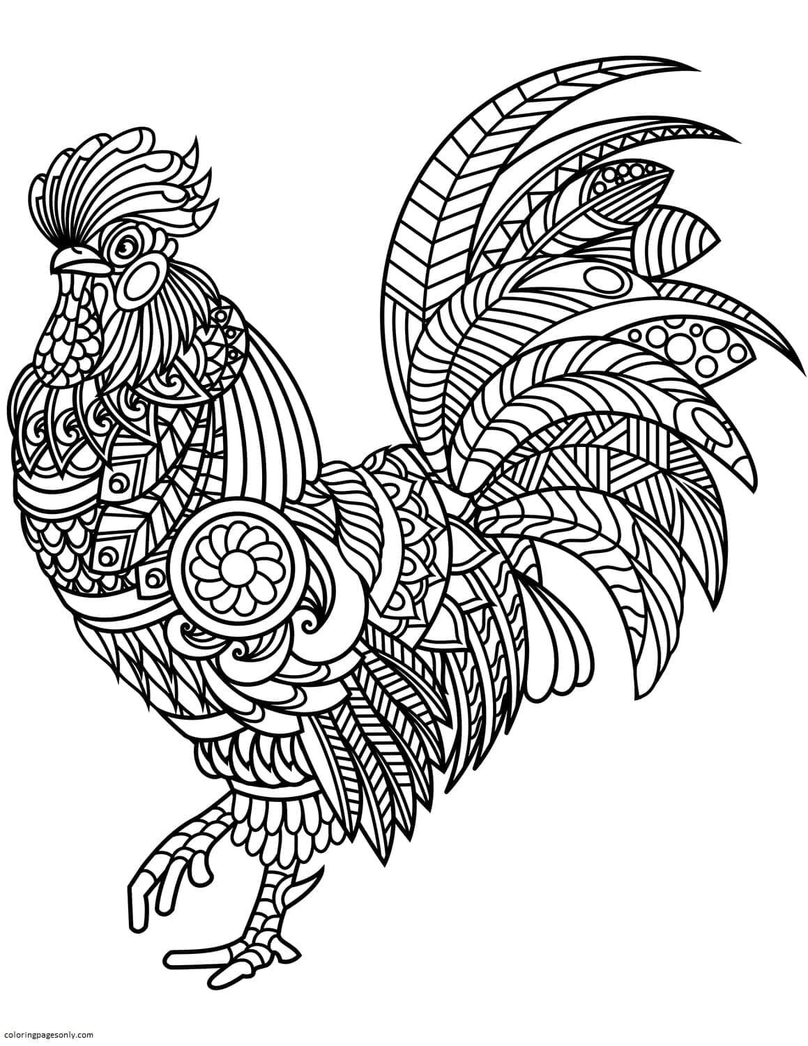Rooster Zentangle Coloring Page