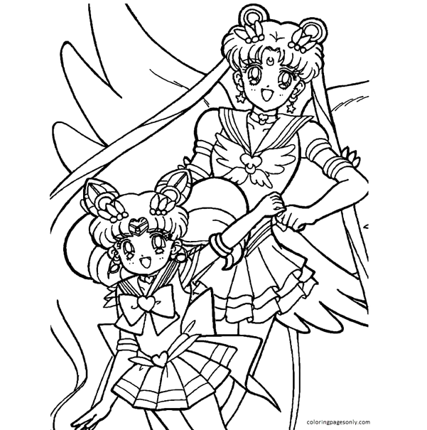 Sailor Chibi Moon and Usagi Tsukino Coloring Page