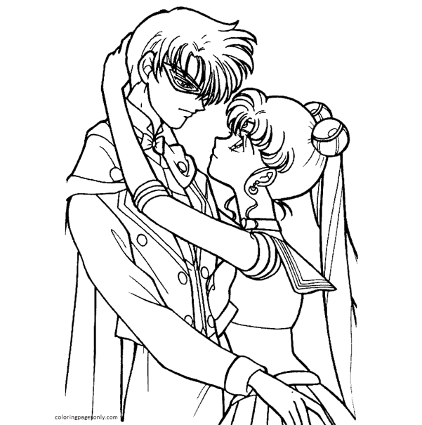 Sailor Moon And Tuxedo Mask Are In Love Coloring Page