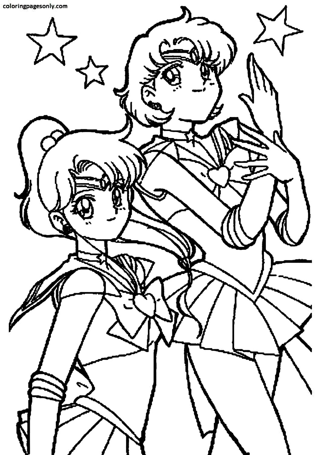Sailor Moon Mars And Sailor Jupiter In Sailor Moon Coloring Page