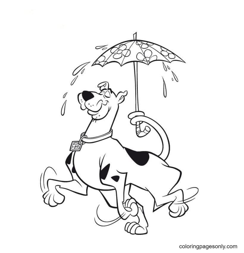 Scooby Doo Hholds The Umbrella By The Tail Coloring Page