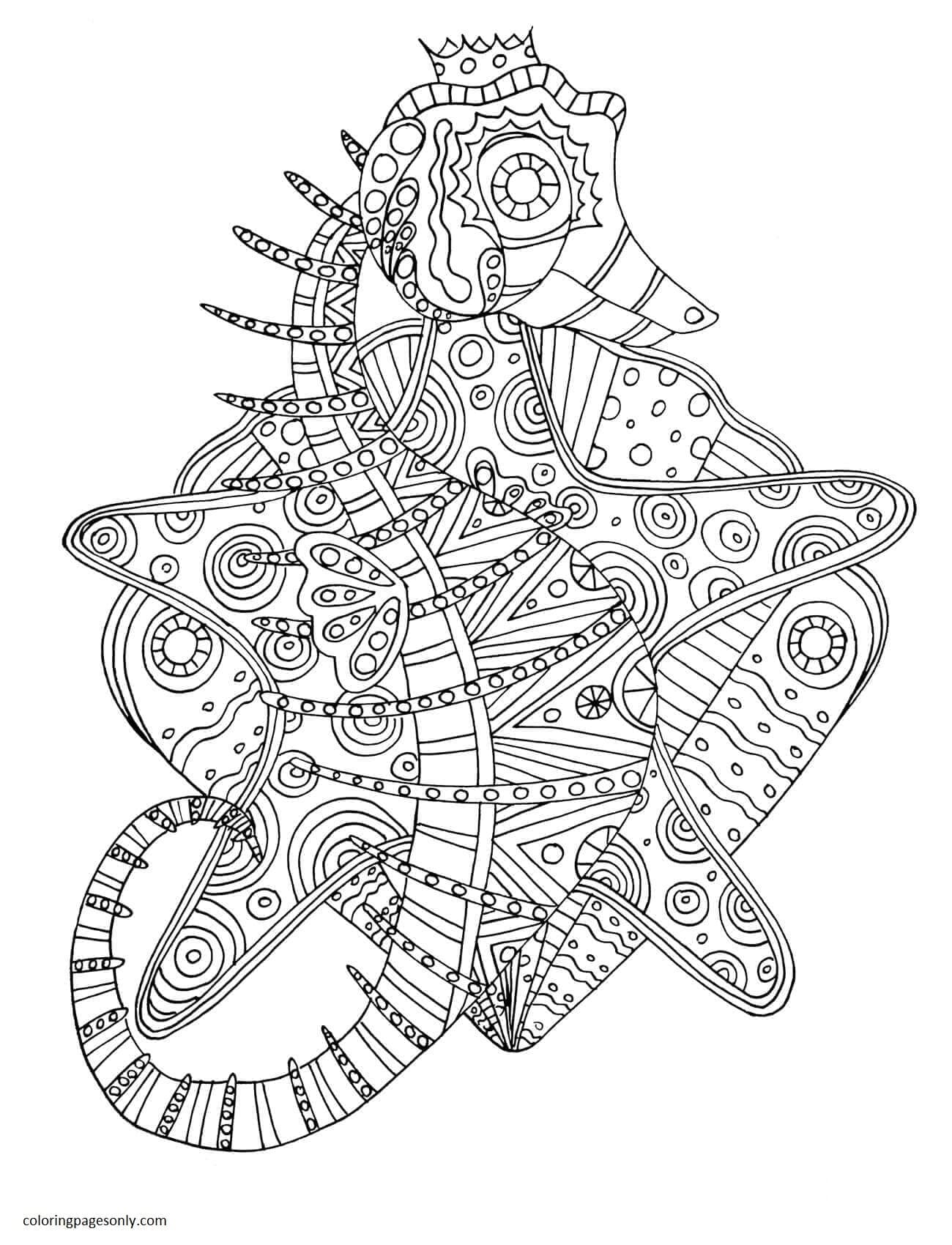 Caballito de mar con patrón tribal Página para colorear