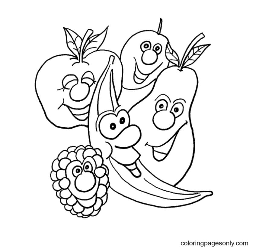 Desenho para colorir de frutas sorridentes