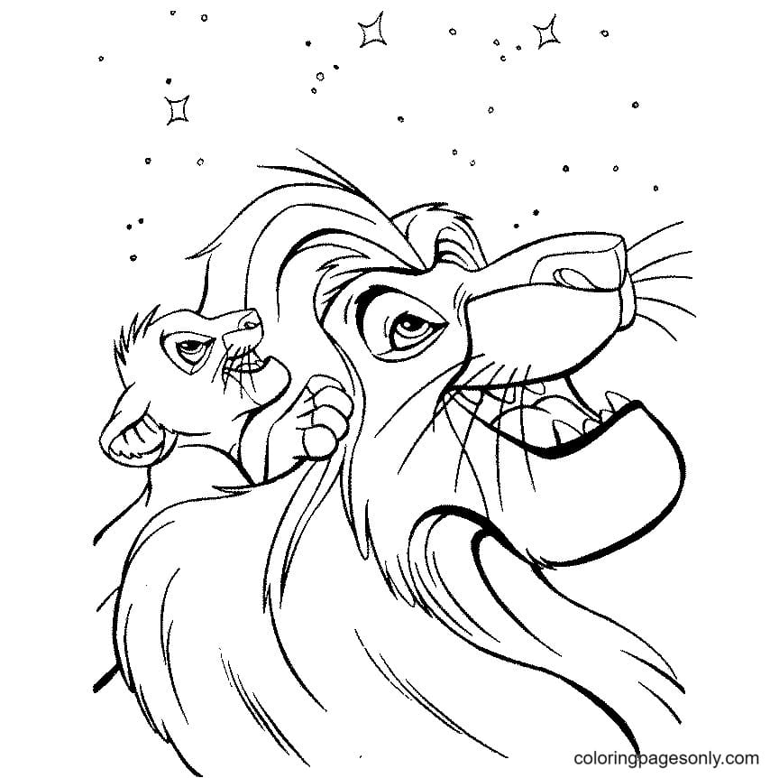 The King Mufasa And Simba Lion King Coloring Page
