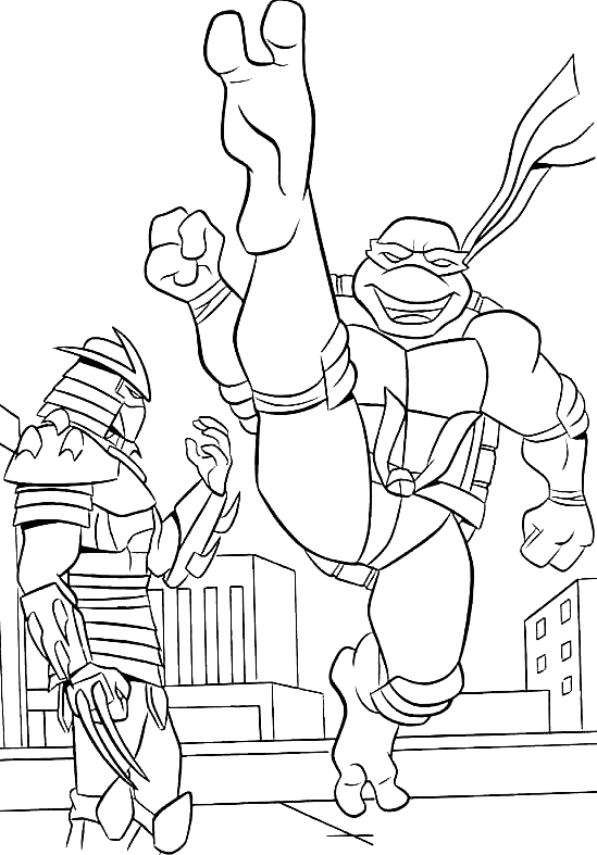 The Shredder and Ninja Turtle Coloring Page
