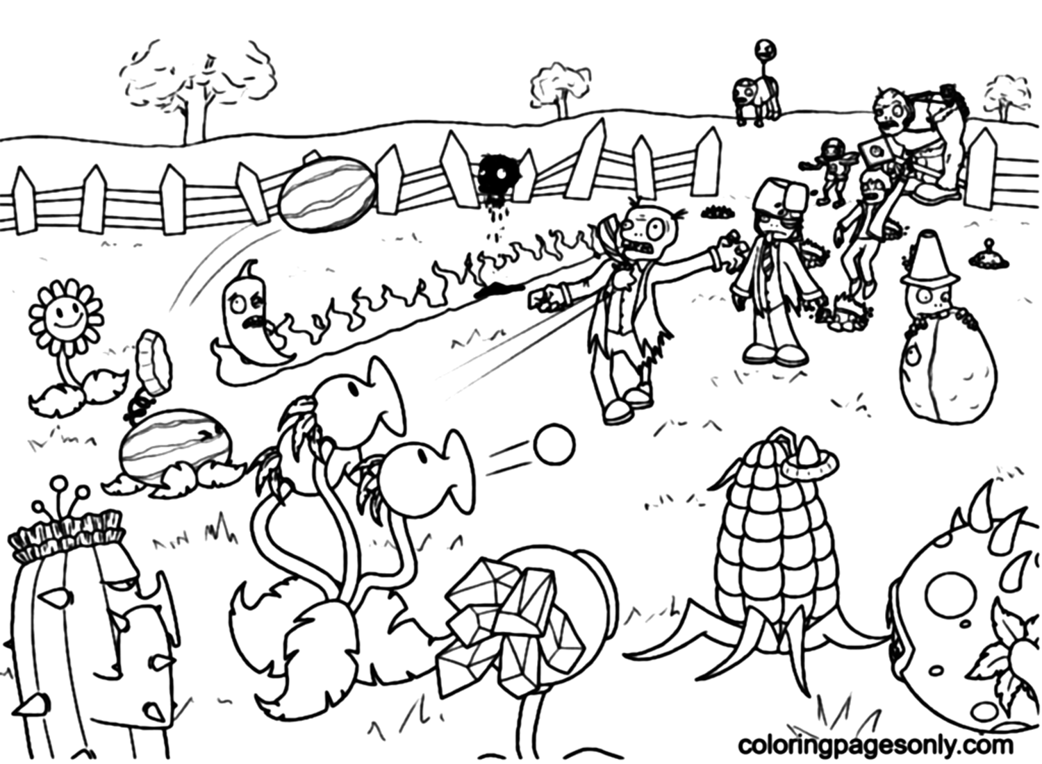 The Battle Of Zombies And Plants Coloring Pages