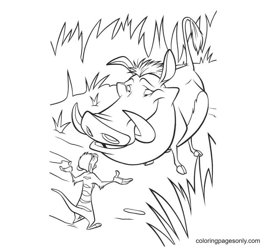 Dibujo de Timon y Pumba hablando para colorear
