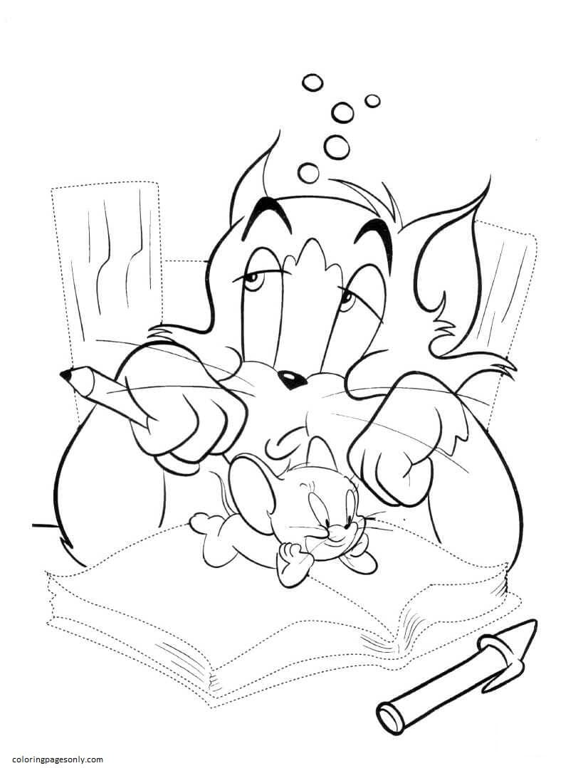 Tom And Jerry Are Writing A Book Coloring Page