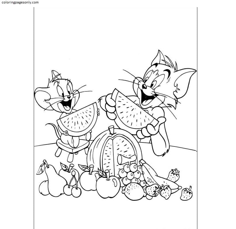 Tom And Jerry Having Fruits Coloring Page