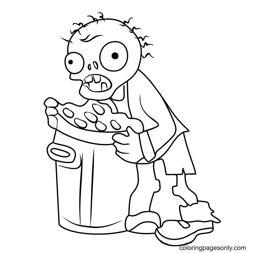 Trash Can Zombie Coloring Page