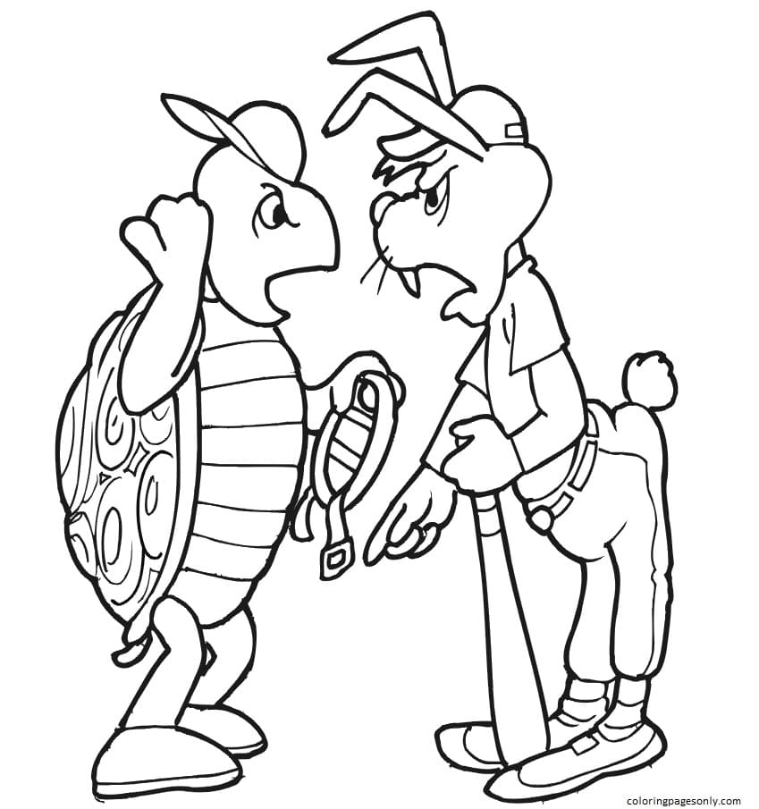 Turtle And Hare Play Baseball Coloring Page