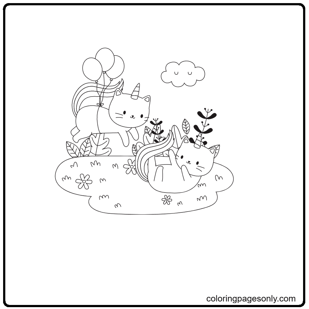 Two Cat Unicorn Coloring Page