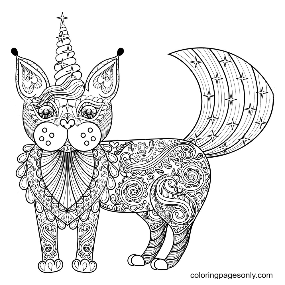 Unicorn Cat Adults Coloring Pages
