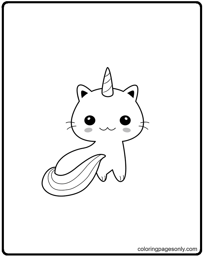 Unicorn Cat Cute Coloring Page