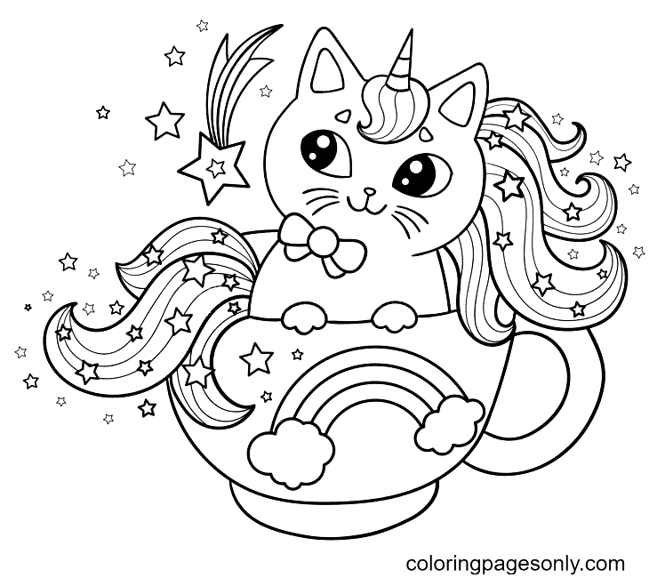 Unicorn Cat On A Cloud In A Round Frame from Unicorn Cat