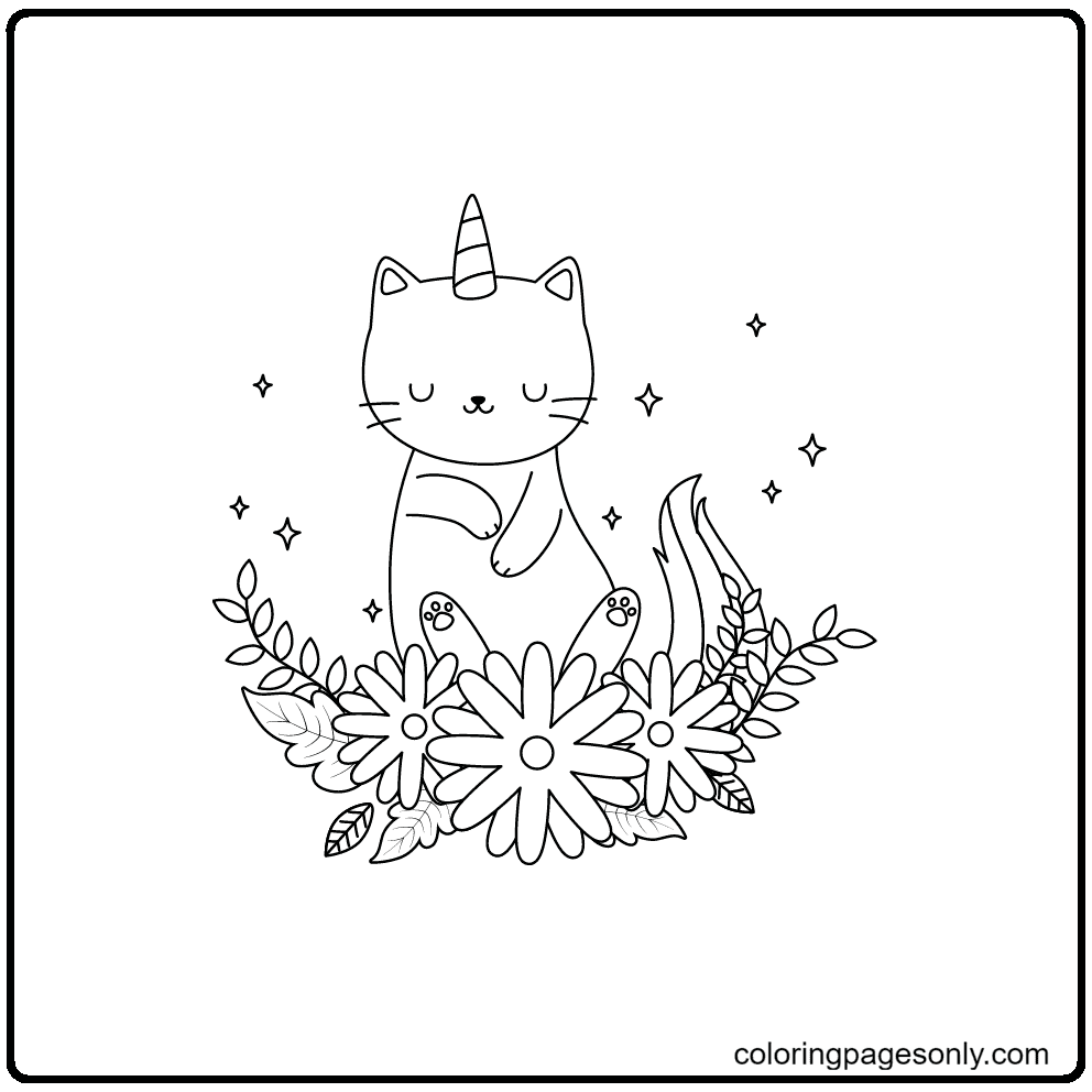 Rainbow Butterfly Unicorn Kitty Coloring Pages - Unicorn Cat Coloring