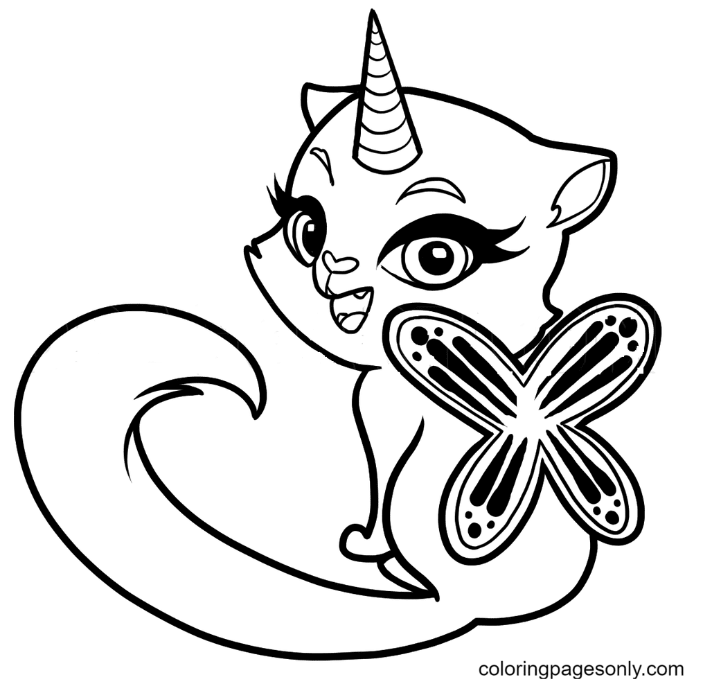 Unicorn Cat with butterfly wings Coloring Pages