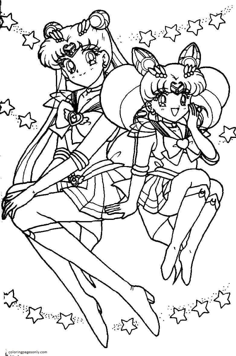 Usagi Tsukino and Sailor Chibi Moon Coloring Pages