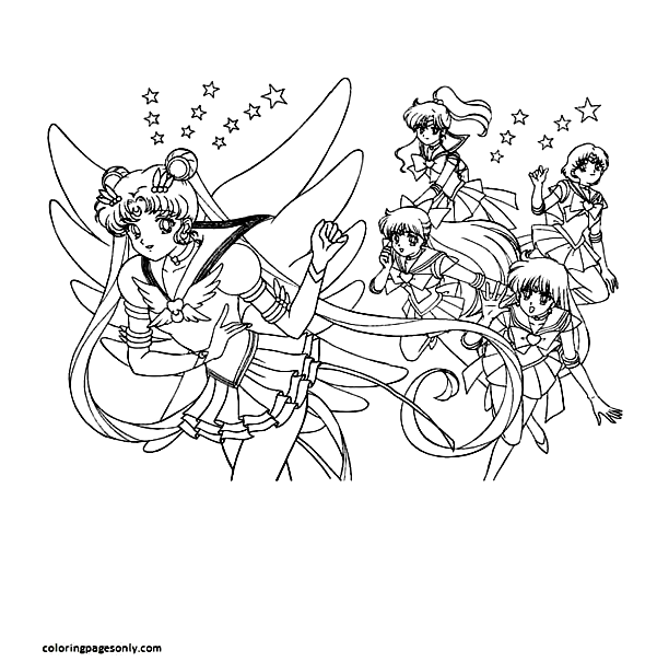 Usagi and girls Coloring Pages