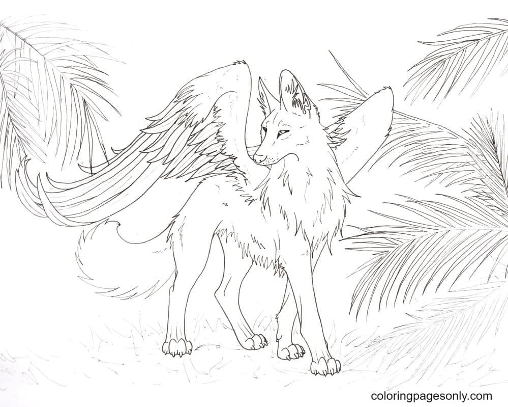 Lobo alado en el bosque de Wolf With Wings