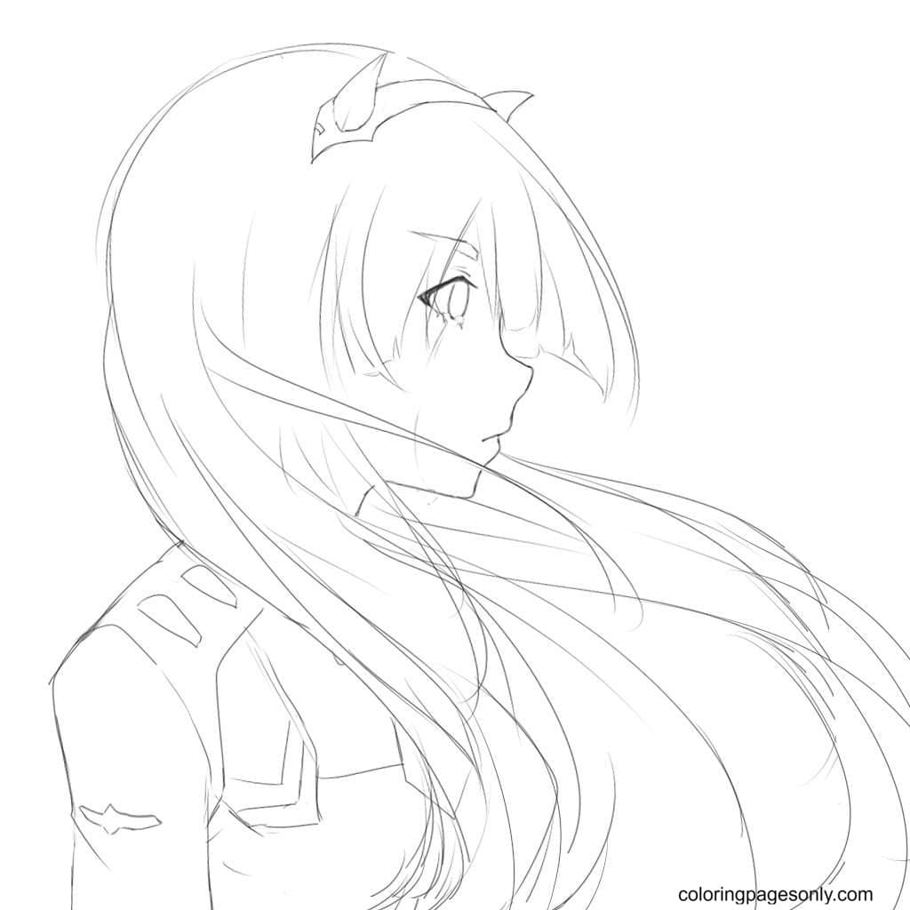 Zero Two Drawing Anime Coloring Page
