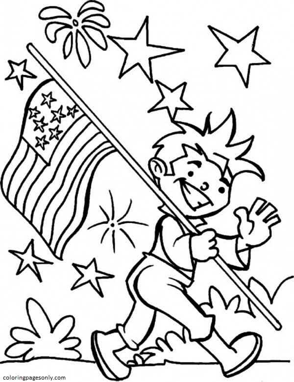 American Flag Fourth Of July Coloring Page