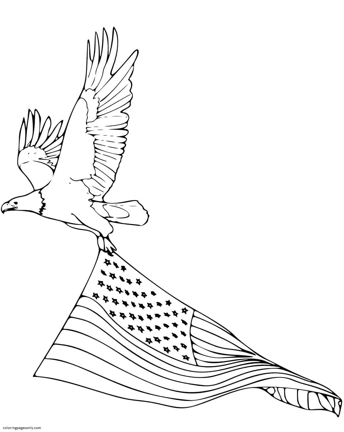 Bald Eagle Carrying American Flag Coloring Pages