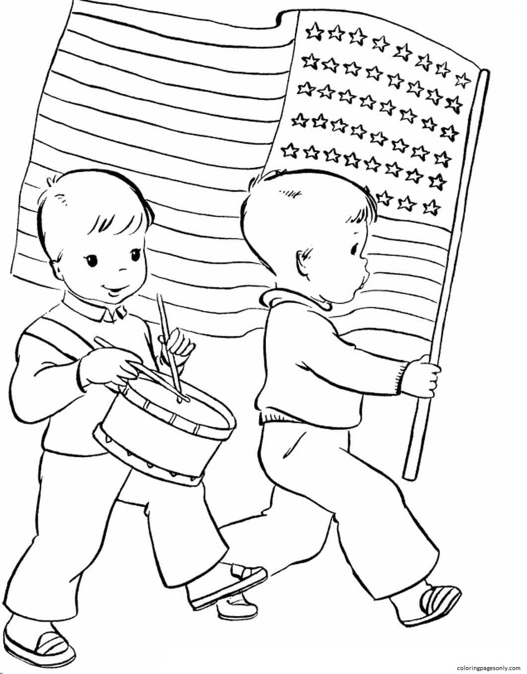 Children Go To The Holiday Parade Coloring Pages