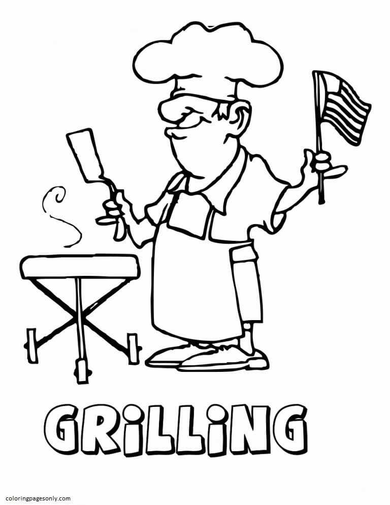 Grilling in July Coloring Page