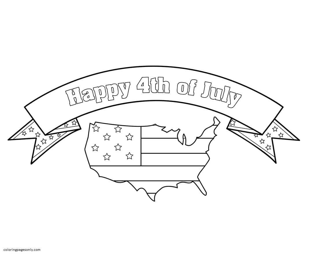 Happy 4th July Independence Day Coloring Page