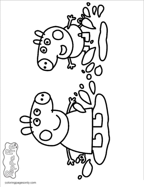 George and Peppa Jumping in Muddy Puddles Coloring Pages - Peppa Pig ...