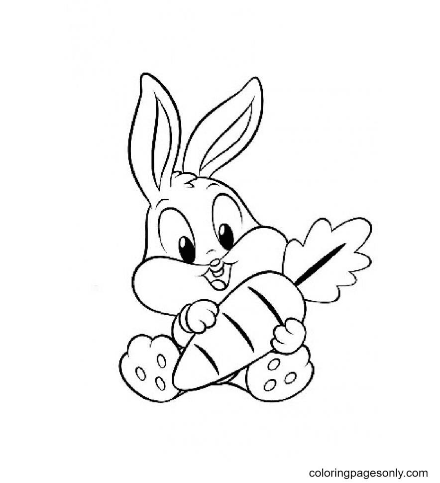 Desenho de um coelho com uma cenoura para colorir