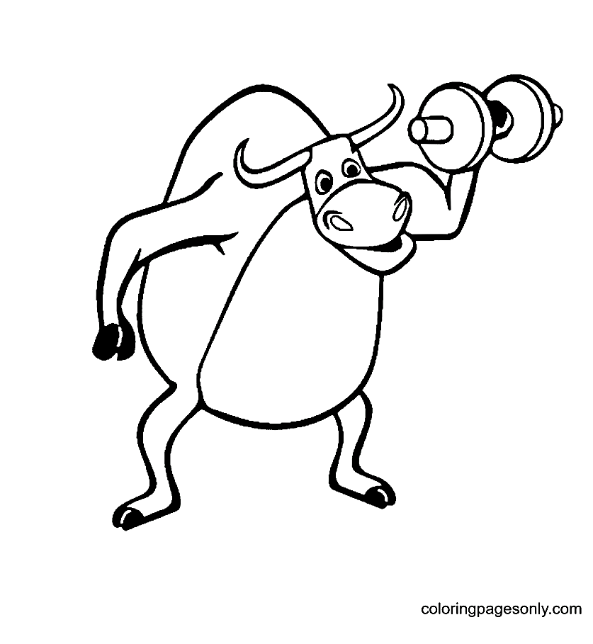 A Cow With A Dumbbell Coloring Page