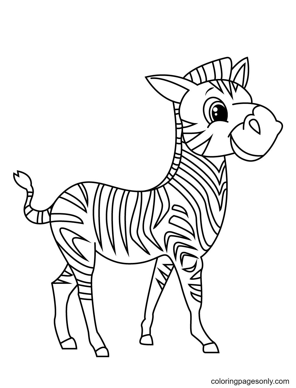 A Cute Zebra Looking Very Proud Coloring Page