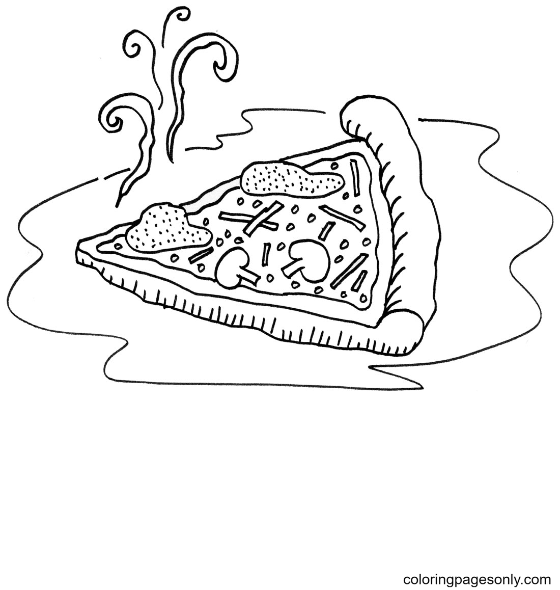 Una pagina da colorare di fette di pizza appena sfornate