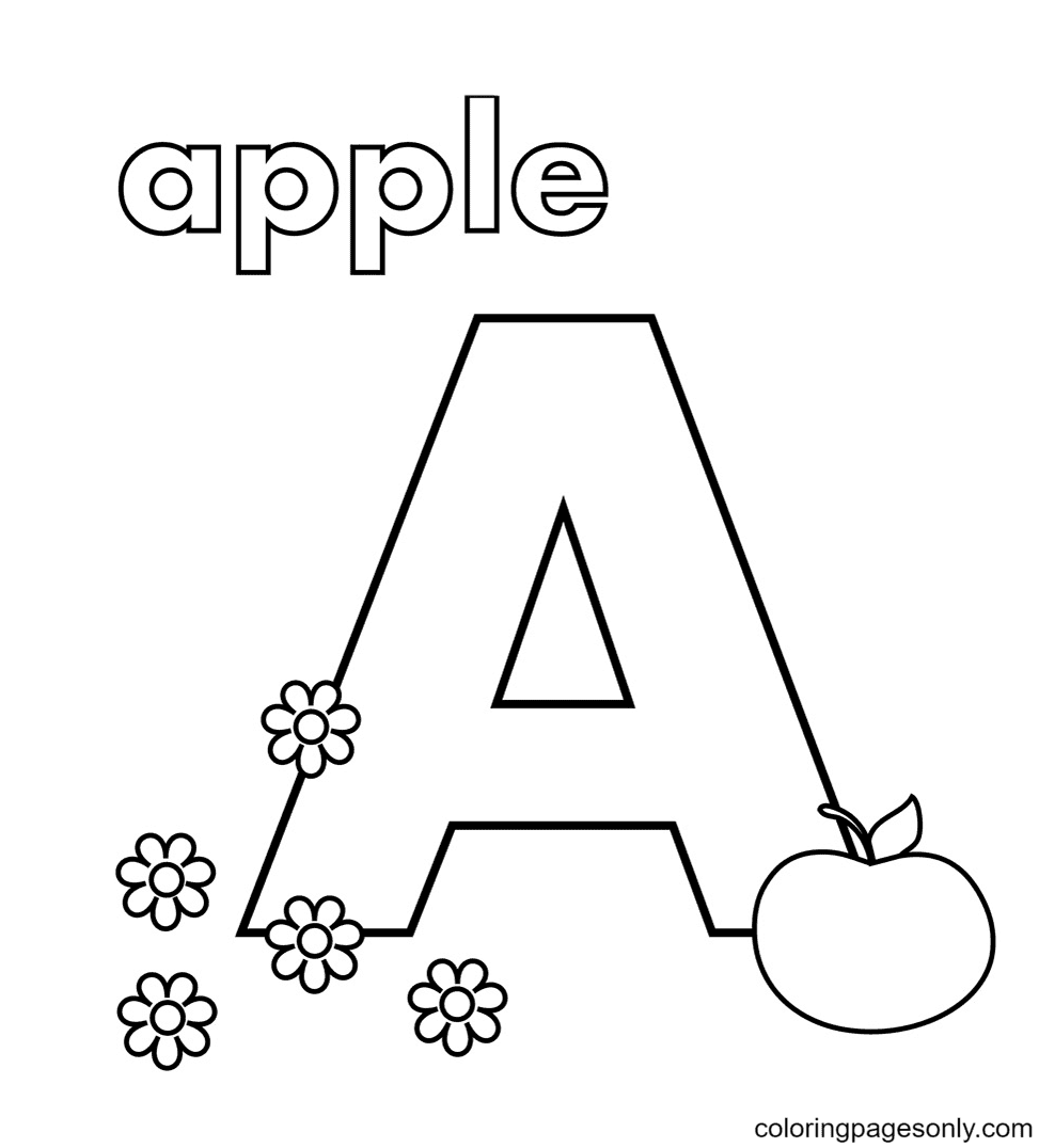 A is voor Apple Kleurplaat