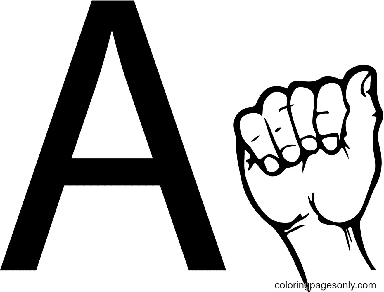 ASL Sign Language Letter A Coloring Page