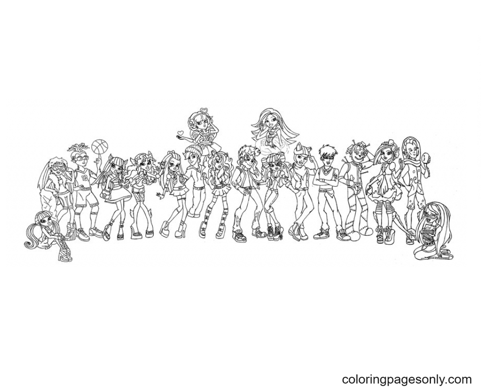 All Monster High Characters Coloring Page