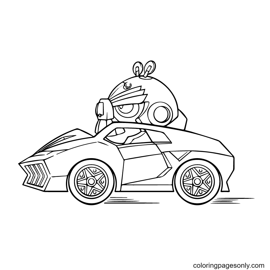 Angry Bird in death race Coloring Page