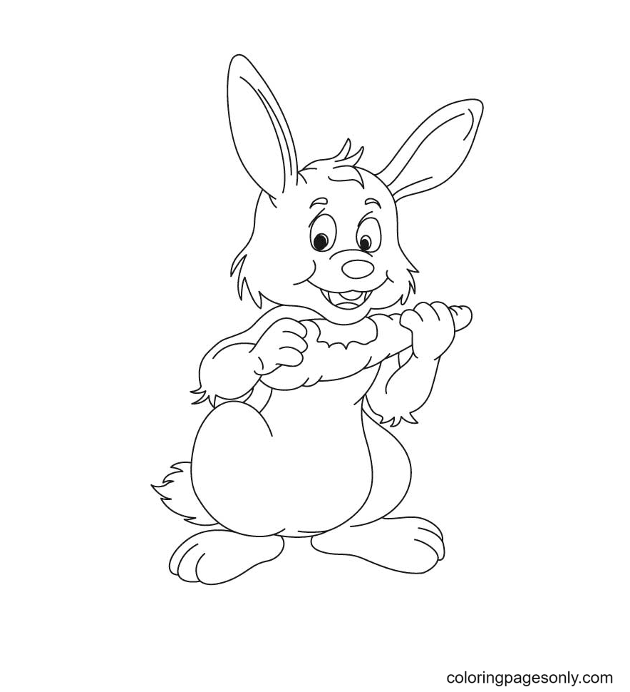 Раскраска Кролик ест морковь