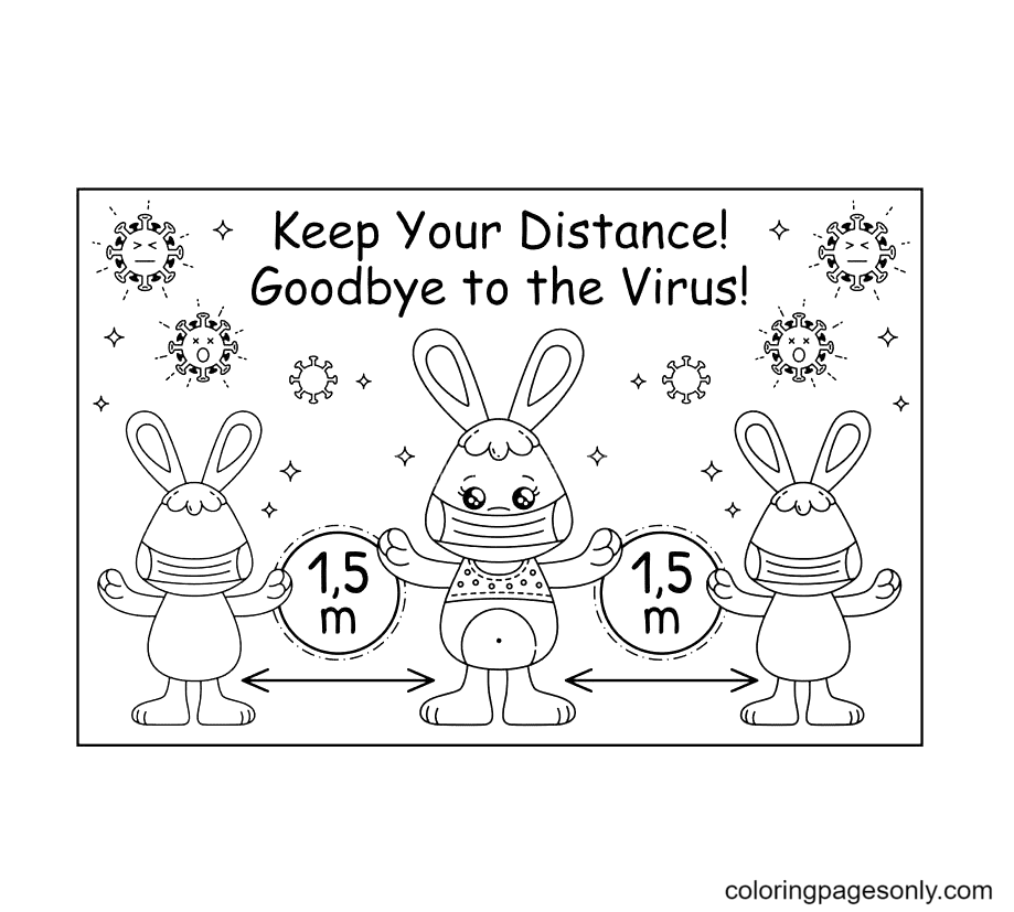 Bunny Keep Social Distance Coloring Page