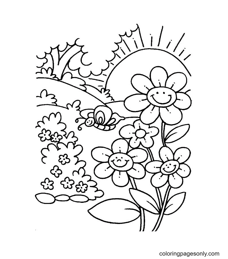 Butterfly Flower Sunshine Coloring Page