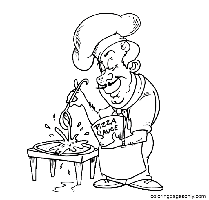 Chef Making Pizza Coloring Page