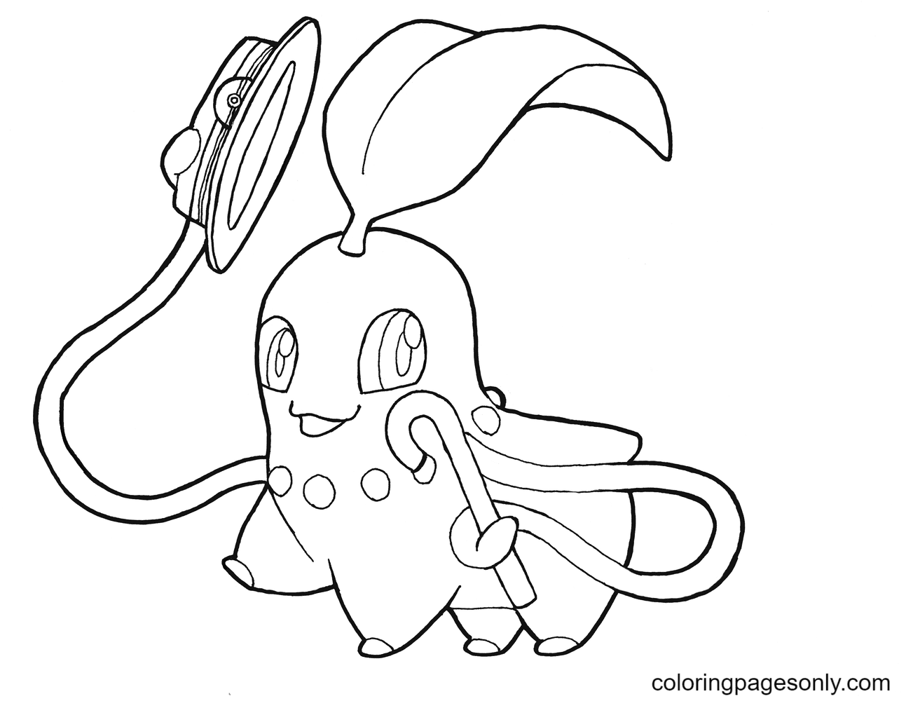 Chikorita sosteniendo un sombrero de Personajes Pokémon