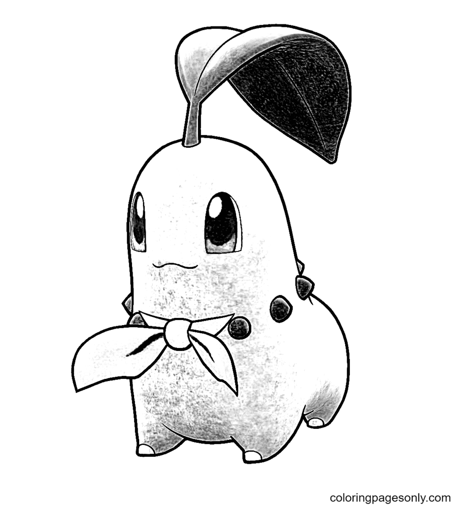 Chikorita wearing a bow Coloring Pages