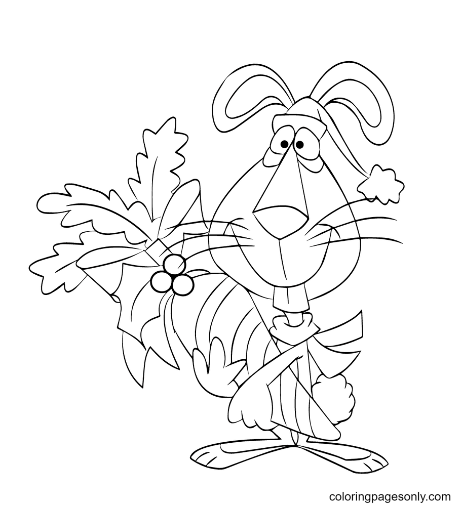 Christmas Rabbit with Carrot Coloring Page