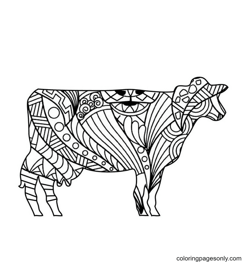 Pagina da colorare di mandala della mucca