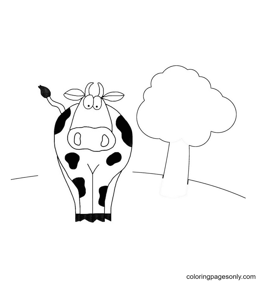 Coloriage vache avec arbre