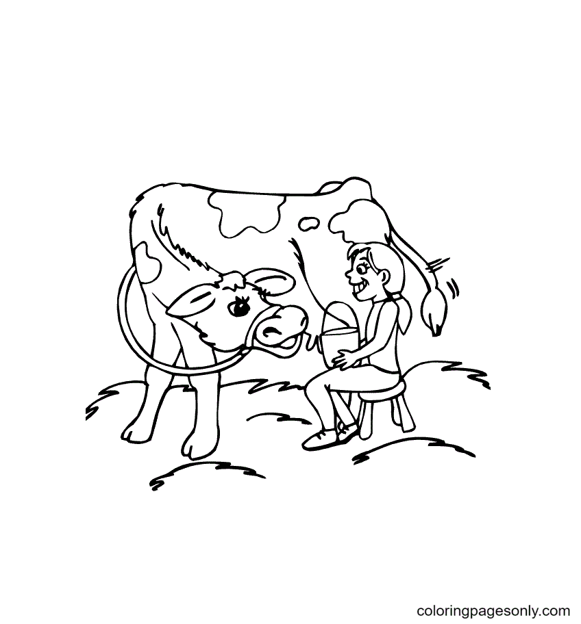 Cow and The Girl Coloring Page